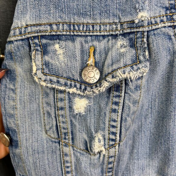 J.Crew Vintage Distressed Denim Jean Jacket Relaxed Fit Medium Blue Wash Women M - Picture 5 of 16